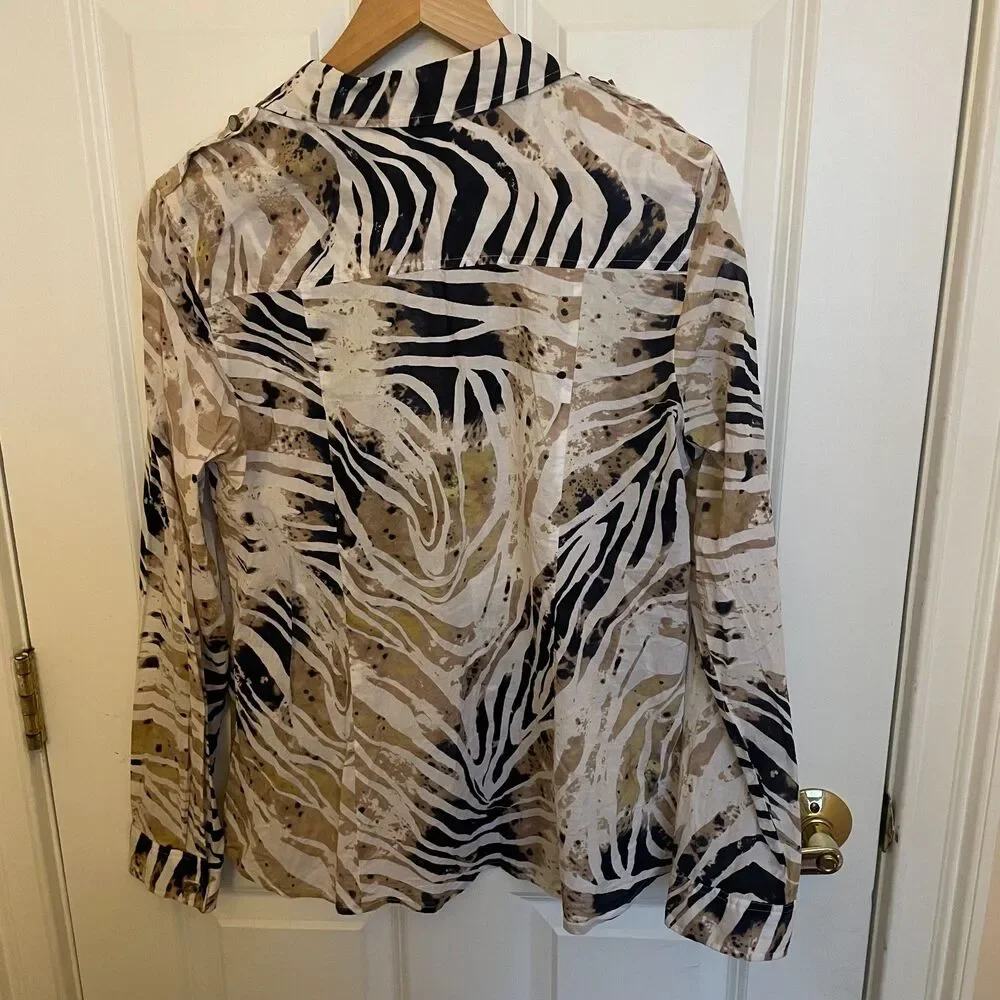 Michael Kors Button Down Top Sz 12 Animal Print Lightweight Career Office Artsy
